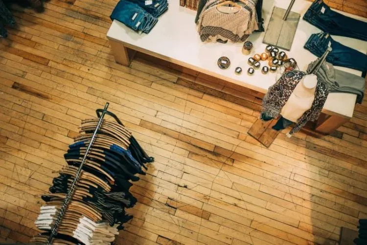 overhead view of the interior of a clothing store