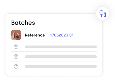 A simple 'Batches' interface listing a reference number with additional blank fields for batch information.